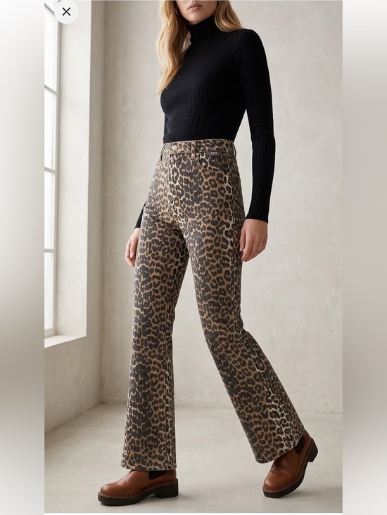 kdf Denim - Nwt KDF Flare Leopard Print Denim Stretch Pockets 16